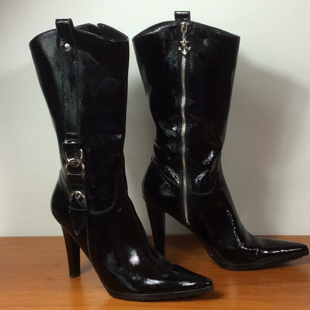 Nine West black patent leather boots